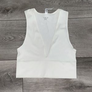 Cutest Cream / White Deep V Neck Urban Outfitters Sleeveless Crop Top